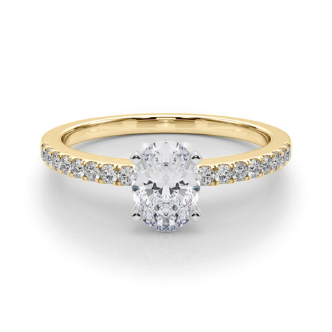 Yellow gold Oval Solitaire Diamond with Pavé Band and Four-Prong Setting 1
