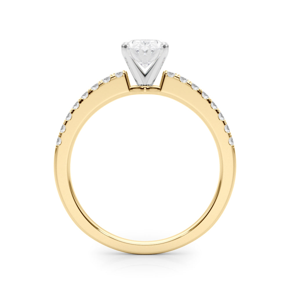 Yellow gold Oval Solitaire Diamond with Pavé Band and Four-Prong Setting 2