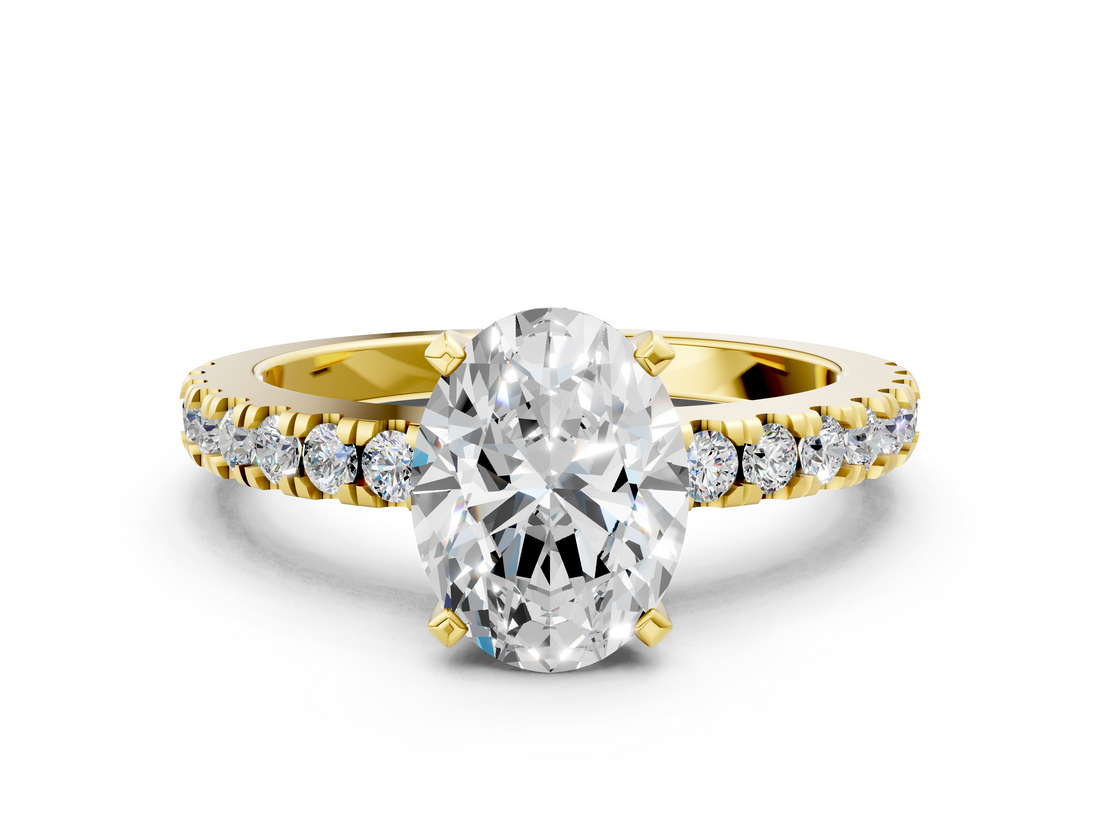 Yellow gold Oval Solitaire Diamond with Pavé Band and Four-Prong Setting_54