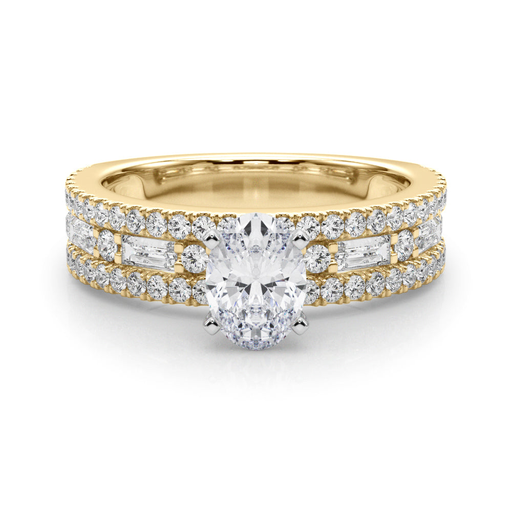 Yellow gold Oval Solitaire Diamond with Pave and Channel Set Band 1