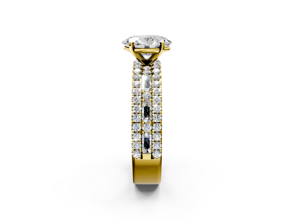 Yellow Gold Oval Baguette Side Stone Engagement Ring Setting with Pave and Channel Band