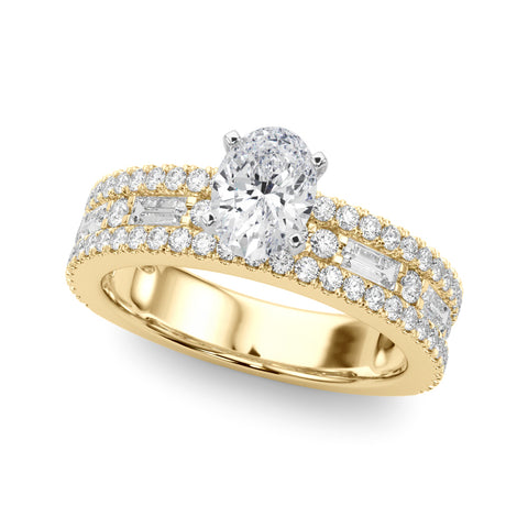 Yellow gold Oval Solitaire Diamond with Pave and Channel Set Band