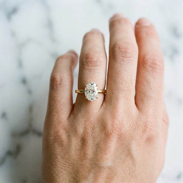 Yellow Gold Oval Hidden Halo Solitaire Engagement Ring Setting with Pave Collar