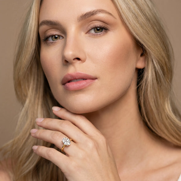 Yellow Gold Oval Hidden Halo Solitaire Engagement Ring Setting with Pave Collar