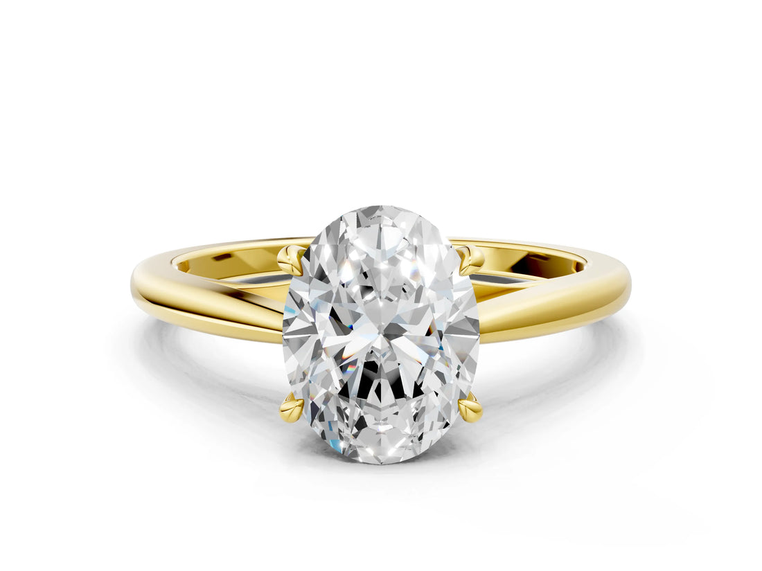 Yellow gold Oval Solitaire Engagement Ring with Four-Prong Setting and Classic Band 2