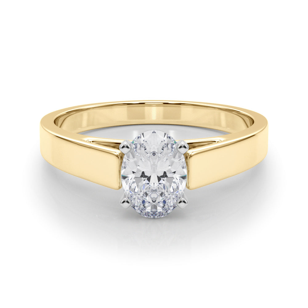 Yellow gold Oval Solitaire Engagement Ring with Four-Prong Setting and Tapered Band 1