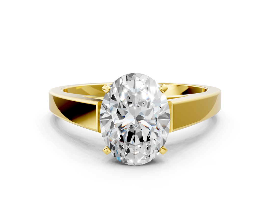 Yellow gold Oval Solitaire Engagement Ring with Four-Prong Setting and Tapered Band_8