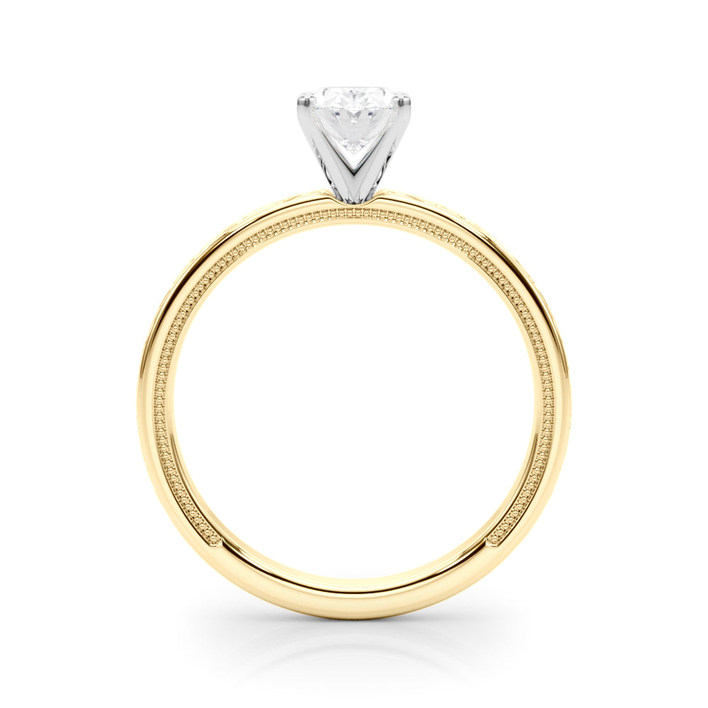 Yellow gold Oval Solitaire Engagement Ring with Scrollwork Band and Four-Prong Setting 2