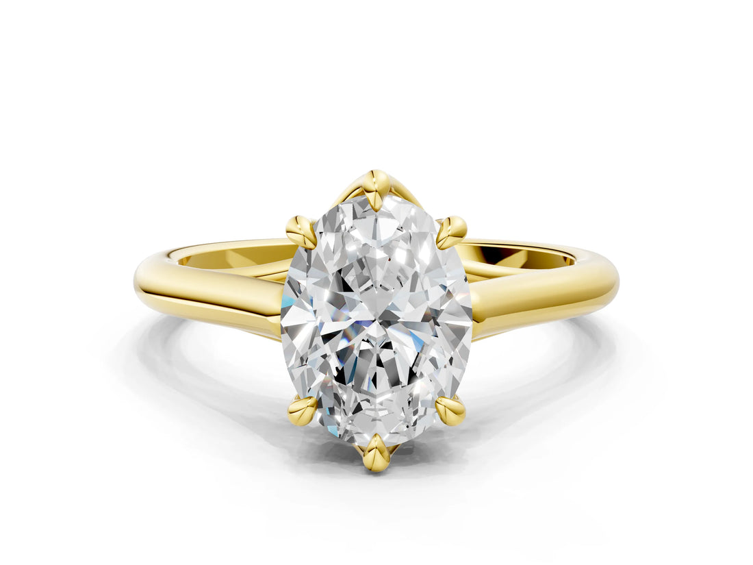 Yellow gold Oval Solitaire Engagement Ring with Six-Prong Setting and Classic Band 1
