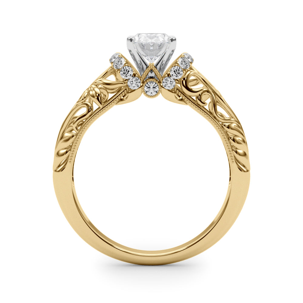 Yellow gold Oval Solitaire Filigree Engagement Ring with Halo and Prong Setting 2