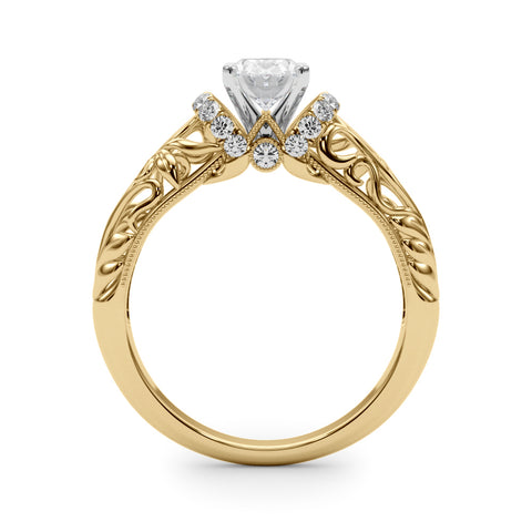 Yellow gold Oval Solitaire Filigree Engagement Ring with Halo and Prong Setting 2