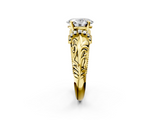 Yellow gold Oval Solitaire Filigree Engagement Ring with Halo and Prong Setting_57