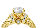 Yellow gold Oval Solitaire Filigree Engagement Ring with Halo and Prong Setting_59