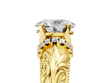 Yellow gold Oval Solitaire Filigree Engagement Ring with Halo and Prong Setting_60