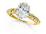 Yellow gold Oval Solitaire Floral Milgrain Engagement Ring_31