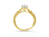 Yellow gold Oval Solitaire Floral Milgrain Engagement Ring_33