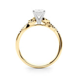 Yellow gold Oval Solitaire Leaf-Inspired Diamond Ring with Pavé Band and Four-Prong Setting 2