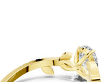 Yellow gold Oval Solitaire Leaf-Inspired Diamond Ring with Pavé Band and Four-Prong Setting_16