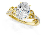 Yellow gold Oval Solitaire Leaf-Inspired Diamond Ring with Pavé Band and Four-Prong Setting_17