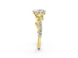 Yellow gold Oval Solitaire Leaf-Inspired Diamond Ring with Pavé Band and Four-Prong Setting_18