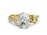 Yellow gold Oval Solitaire Leaf-Inspired Diamond Ring with Pavé Band and Four-Prong Setting_28