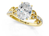Yellow gold Oval Solitaire Leaf-Inspired Diamond Ring with Pavé Band and Four-Prong Setting_29