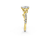 Yellow gold Oval Solitaire Leaf-Inspired Diamond Ring with Pavé Band and Four-Prong Setting_30