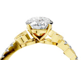 Yellow gold Oval Solitaire Leaf-Inspired Diamond Ring with Pavé Band and Four-Prong Setting_32