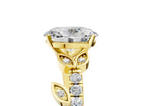 Yellow gold Oval Solitaire Leaf-Inspired Diamond Ring with Pavé Band and Four-Prong Setting_33