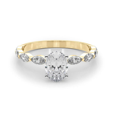 Yellow gold Oval Solitaire Marquise Side Stone Prong Setting Ring 1
