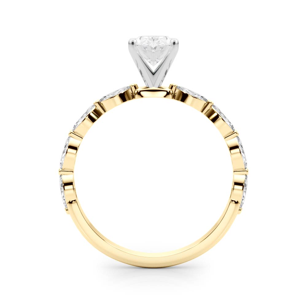 Yellow gold Oval Solitaire Marquise Side Stone Prong Setting Ring 2