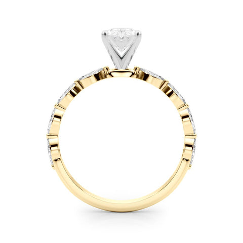 Yellow gold Oval Solitaire Marquise Side Stone Prong Setting Ring 2