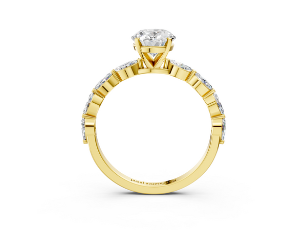 14K Yellow Gold 2.00 Carat E VVS2 Oval Diamond Ring with Marquise Side Stones and Prong Setting