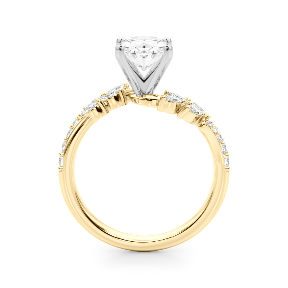 Yellow gold Oval Solitaire Marquise Twist Band with Six-Prong Setting 2