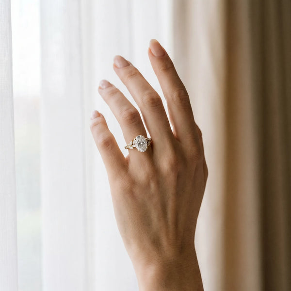 Yellow gold Oval Solitaire Marquise Twist Band with Six-Prong Setting