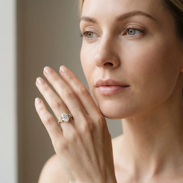 Yellow gold Oval Solitaire Marquise Twist Band with Six-Prong Setting