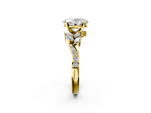 Yellow gold Oval Solitaire Marquise Twist Band with Six-Prong Setting
