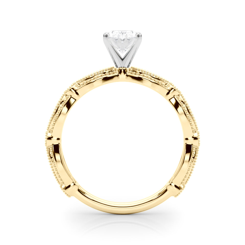 Yellow gold Oval Solitaire Milgrain Diamond Engagement Ring with Bezel and Marquise Band 2