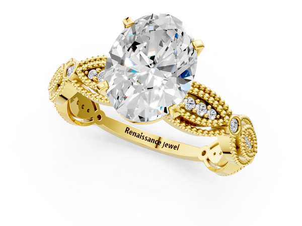14K Yellow Gold 2.00 Carat D VVS1 Oval Solitaire Milgrain Diamond Engagement Ring with Bezel and Marquise Band