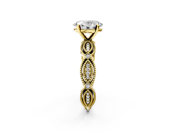 14K Yellow Gold 2.00 Carat D VVS1 Oval Solitaire Milgrain Diamond Engagement Ring with Bezel and Marquise Band