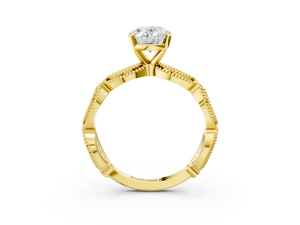14K Yellow Gold 2.00 Carat D VVS1 Oval Solitaire Milgrain Diamond Engagement Ring with Bezel and Marquise Band