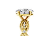 Yellow gold Oval Solitaire Milgrain Diamond Engagement Ring with Bezel and Marquise Band_161
