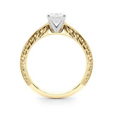 Yellow gold Oval Solitaire Milgrain Engraved Band with Four-Prong Setting 2