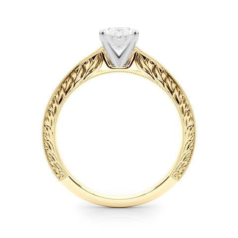 Yellow gold Oval Solitaire Milgrain Engraved Band with Four-Prong Setting 2