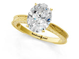 Yellow gold Oval Solitaire Milgrain Engraved Band with Four-Prong Setting_5