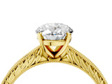 Yellow gold Oval Solitaire Milgrain Engraved Band with Four-Prong Setting_8