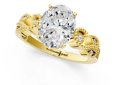 Yellow gold Oval Solitaire Milgrain Leaf Band with Prong Setting_5