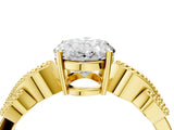 Yellow gold Oval Solitaire Milgrain Leaf Band with Prong Setting_8