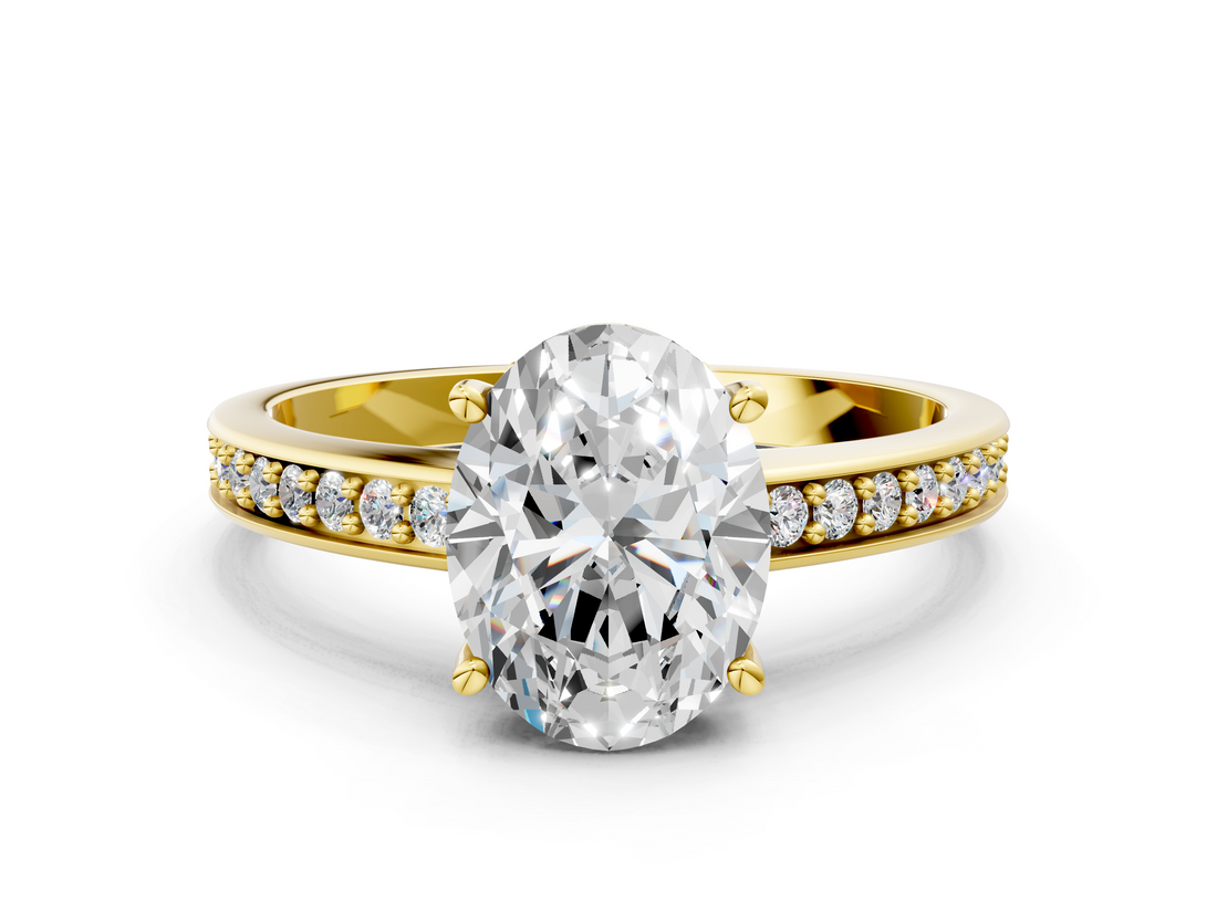 Yellow gold Oval Solitaire Pavé Band Prong Setting Ring_20