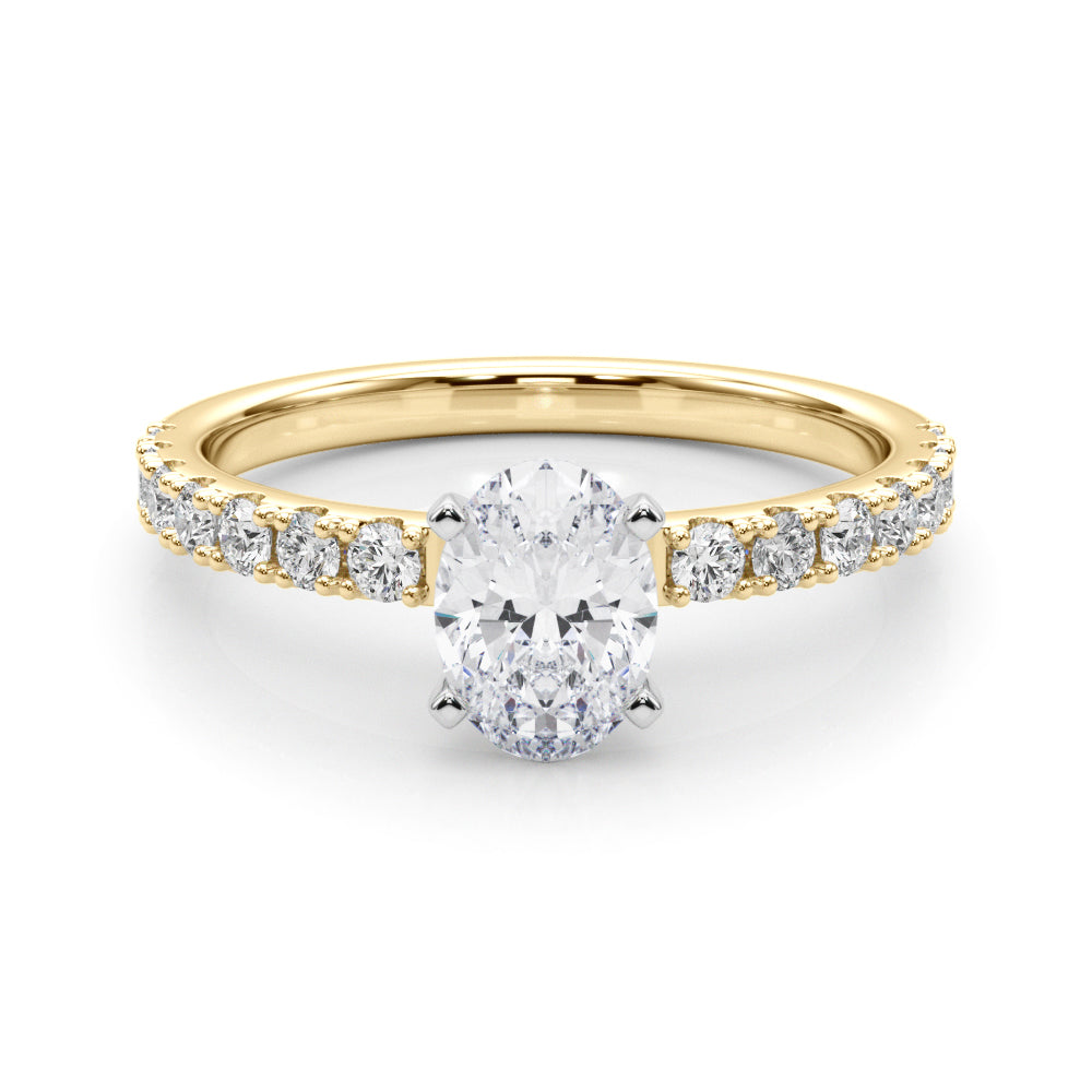 Yellow gold Oval Solitaire Pavé Band with Four-Prong Setting 1